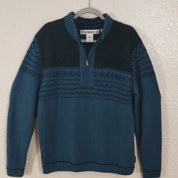 Obermeyer Men's Teal and Navy Zip-Up Sweater - Picture 8 of 17